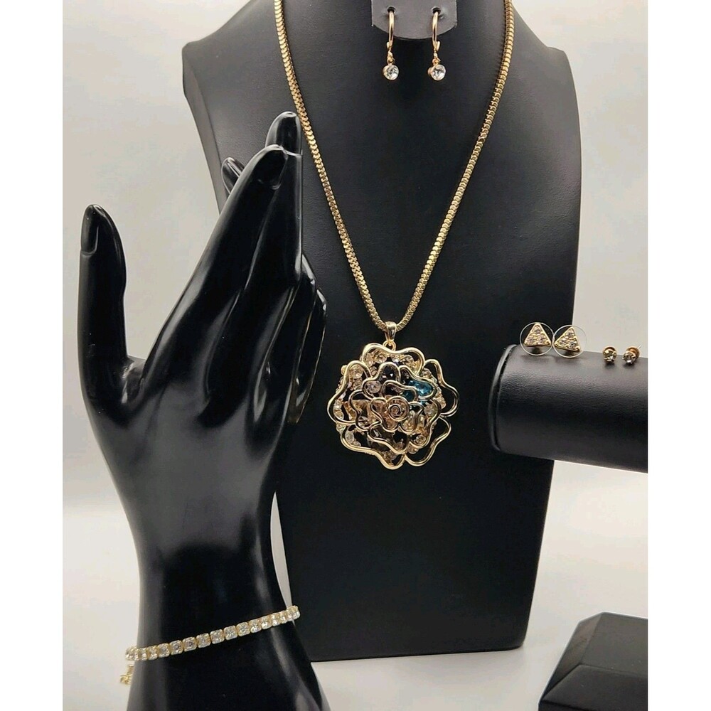 5 Vintage To Now Gold Tone Crystal Statement Necklace Earring Jewelry Boho Lot-F